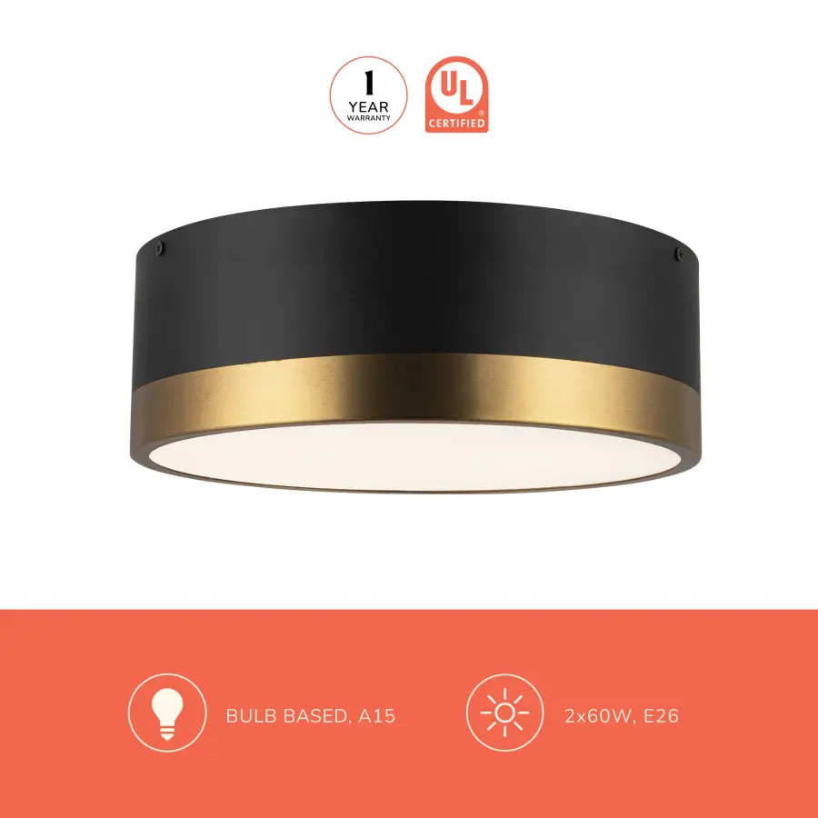 Brisbane 12-Inch Flush Mount in Aged Gold/Matte Black - Image 13