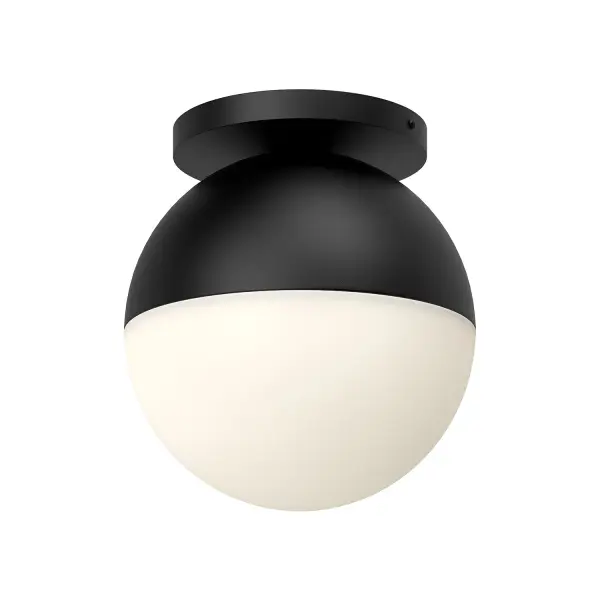 The Monae flush mount combines retro orb styling with modern sensibility in a compact 10-inch design. Its matte black finish and opal glass diffuser create soft, ambient lighting perfect for hallways, entryways, and smaller spaces.