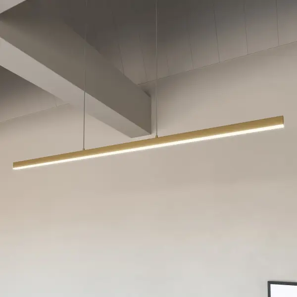 The Vega linear pendant delivers state-of-the-art LED lighting in a slim, sophisticated profile. Its 56-inch length and frosted acrylic diffuser provide even, glare-free illumination perfect for dining and kitchen spaces. - alternate view
