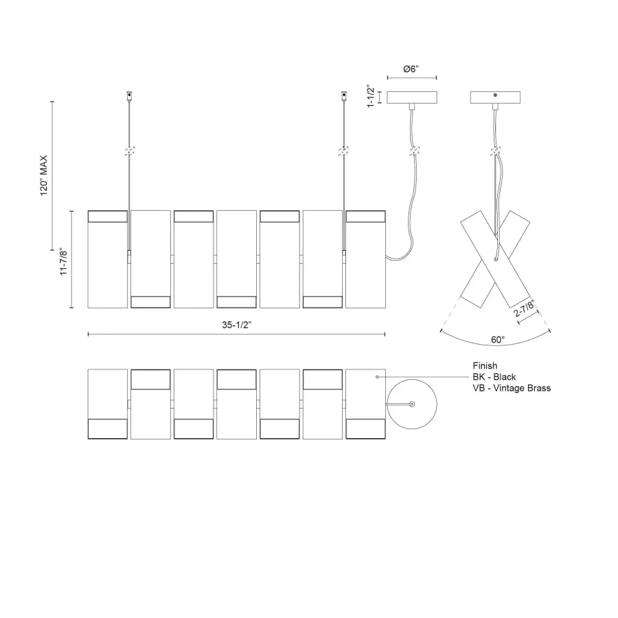 Domino 35-Inch Linear Pendant in Vintage Brass - Image 15