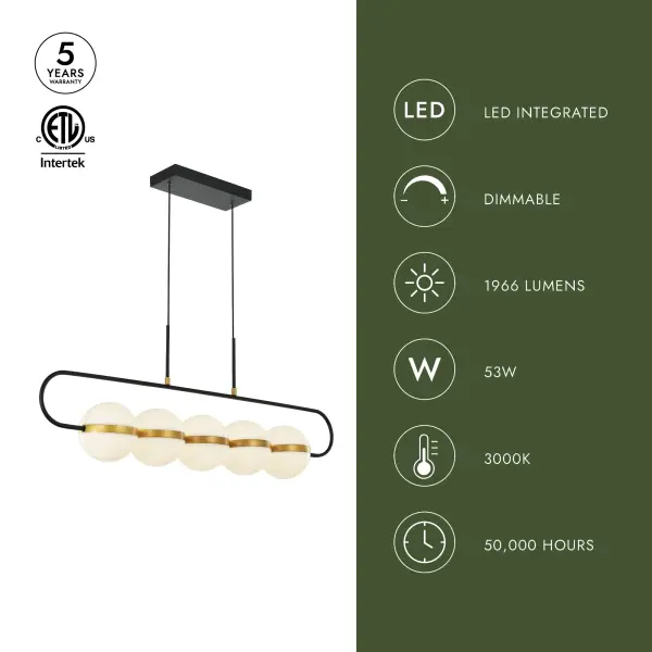 Tagliato 5-Light Linear Pendant in Matte Black with Brushed Gold - Image 4