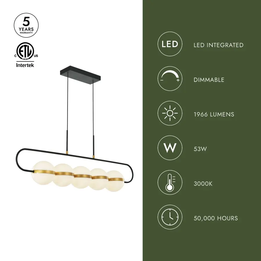 Tagliato 5-Light Linear Pendant in Matte Black with Brushed Gold - Image 4