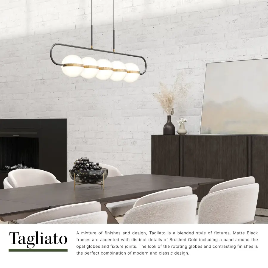 Tagliato 5-Light Linear Pendant in Matte Black with Brushed Gold - Image 6