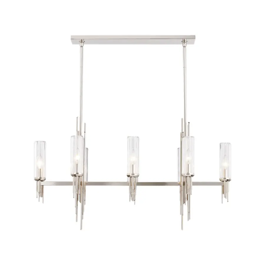 Torres 38-Inch Linear Pendant in Vintage Brass with Ribbed Crystal - Image 1