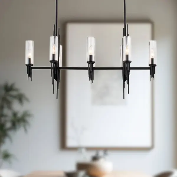 Torres 38-Inch Linear Pendant in Vintage Brass with Ribbed Crystal - Image 4