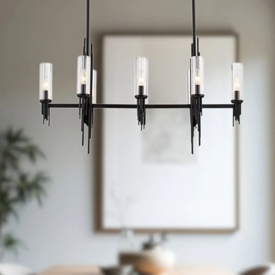 Torres 38-Inch Linear Pendant in Vintage Brass with Ribbed Crystal - Image 4