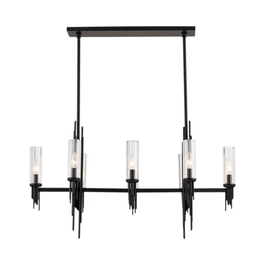 Torres 38-Inch Linear Pendant in Vintage Brass with Ribbed Crystal - Image 7
