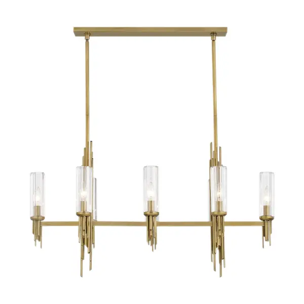Torres 38-Inch Linear Pendant in Vintage Brass with Ribbed Crystal - Image 8