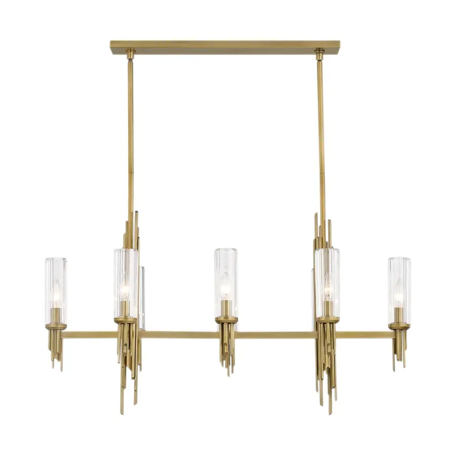 Torres 38-Inch Linear Pendant in Vintage Brass with Ribbed Crystal - Image 8