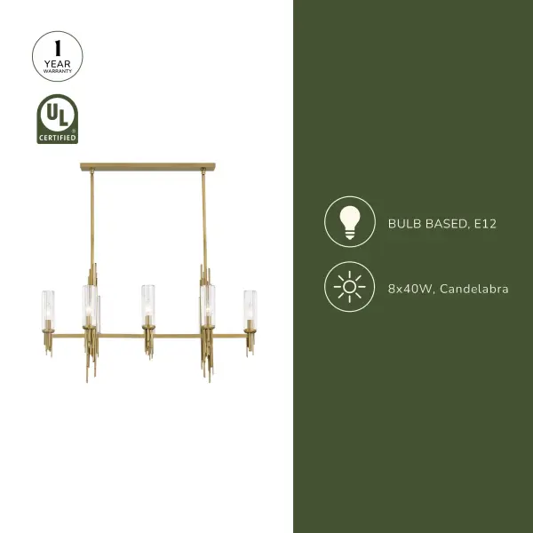 Torres 38-Inch Linear Pendant in Vintage Brass with Ribbed Crystal - Image 9