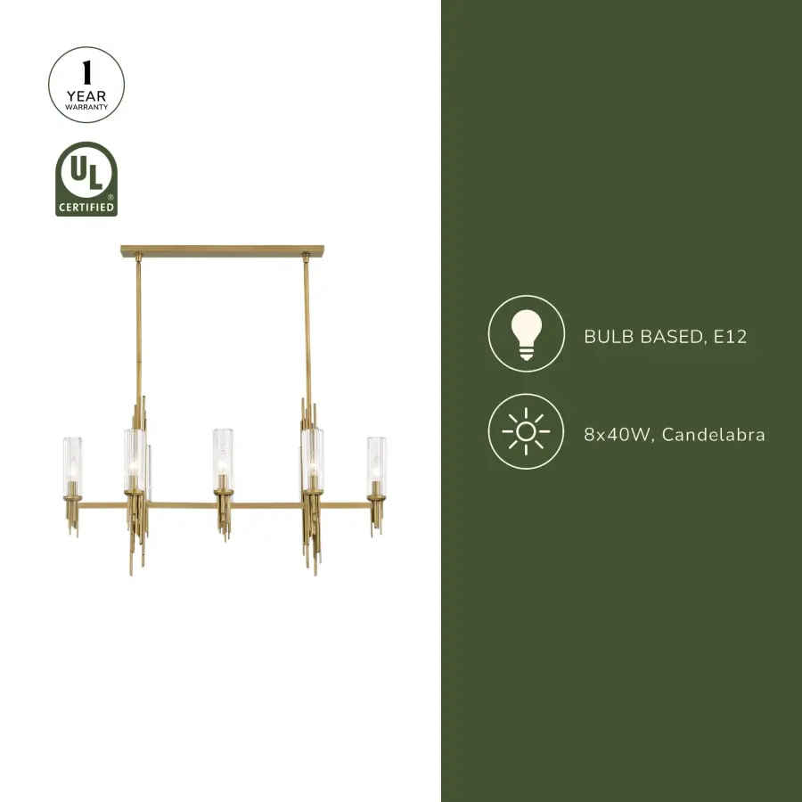 Torres 38-Inch Linear Pendant in Vintage Brass with Ribbed Crystal - Image 9