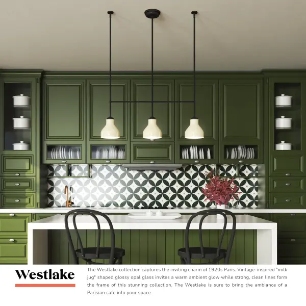 Westlake 34-Inch Linear Pendant in Matte Black with Glossy Opal Glass - Image 5