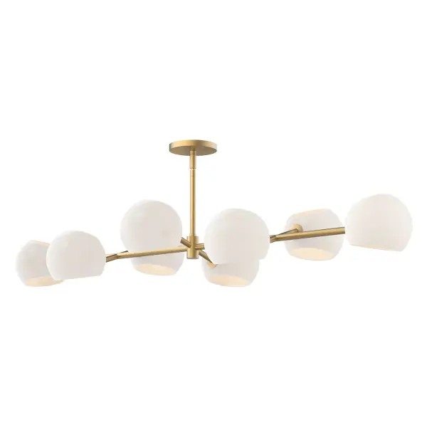 The Willow Linear Pendant combines art and function with its 48-inch span, brushed gold finish, and distinctive copper glass shades. Mix-and-match options allow personalization while the linear design provides excellent task lighting.