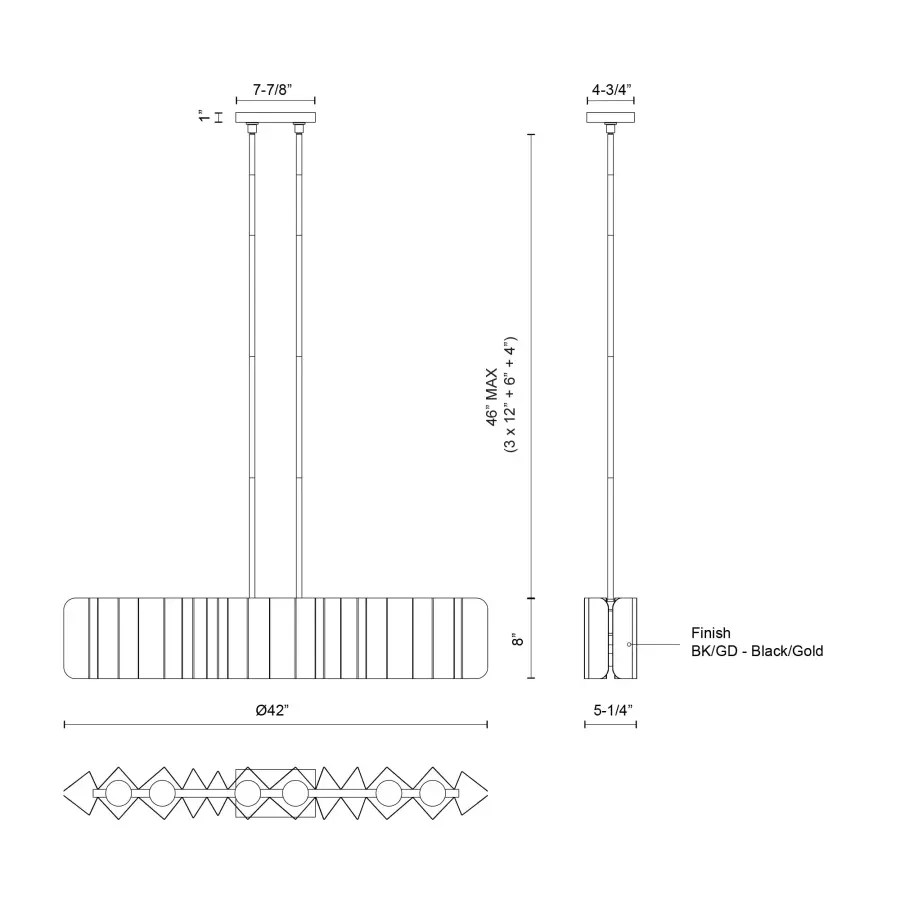 Striking Textured Linear Pendant with Dramatic Black and Gold Contrast - Image 5