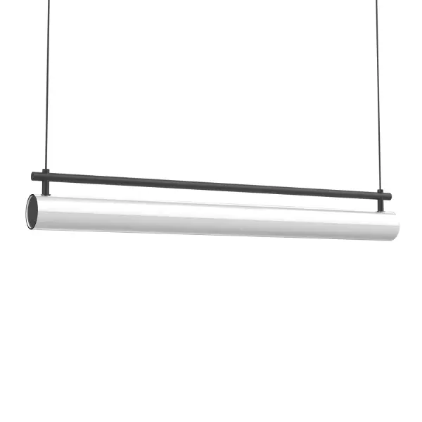 The Gramercy 30-inch linear pendant combines modern minimalism with functional design. Frosted glass cylinders emit even, ambient light in all directions, while the matte black aluminum body adds contemporary sophistication.
