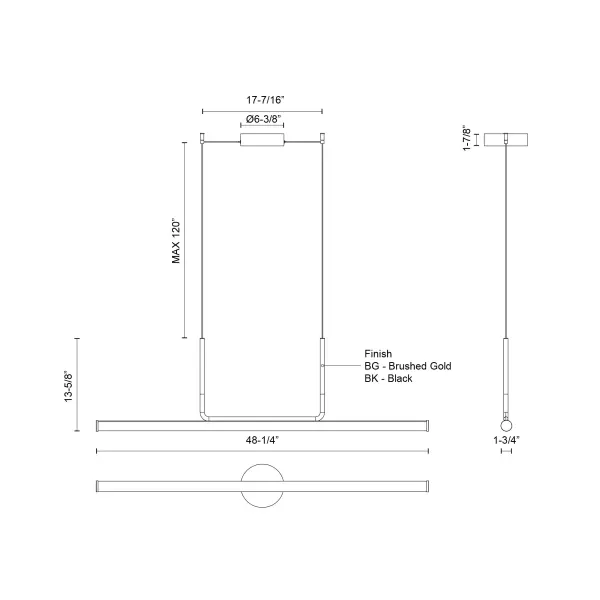 Vesper 48-Inch Linear Pendant in Brushed Gold - Image 5