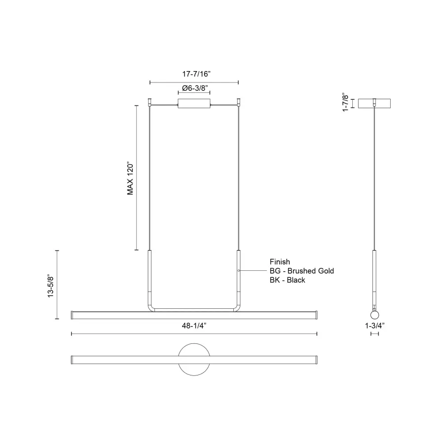 Vesper 48-Inch Linear Pendant in Brushed Gold - Image 5