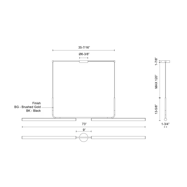 Vesper 73-Inch Linear Pendant in Brushed Gold - Image 6