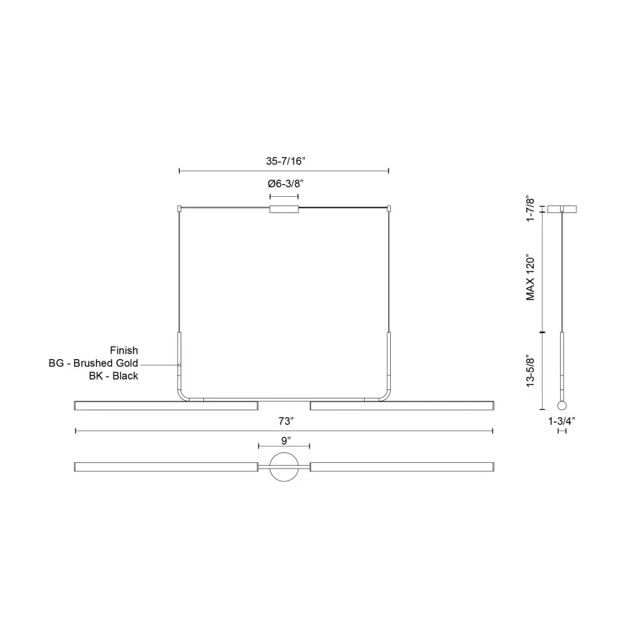 Vesper 73-Inch Linear Pendant in Brushed Gold - Image 6