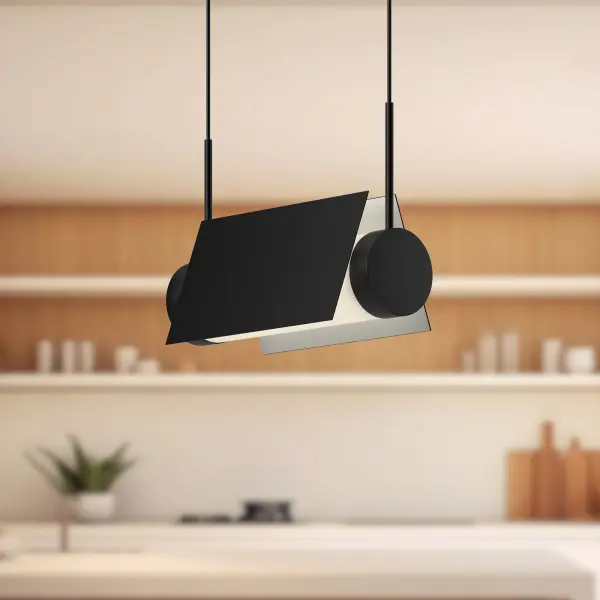 The Phoenix Linear Pendant combines modern aesthetics with industrial charm, featuring adjustable metal shades for customizable lighting. Its compact 9-inch design and integrated LED make it perfect for task lighting over kitchen islands and dining areas. - alternate view