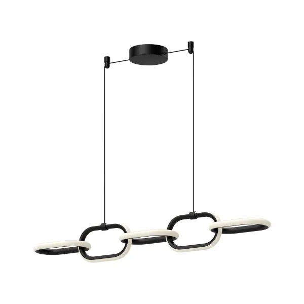 The Airen Linear Pendant brings jewelry-inspired elegance to modern spaces with its sleek interlocking oval design. Integrated 3000K warm white LEDs provide comprehensive illumination while the 36-inch length makes it perfect for dining tables and kitchen islands.