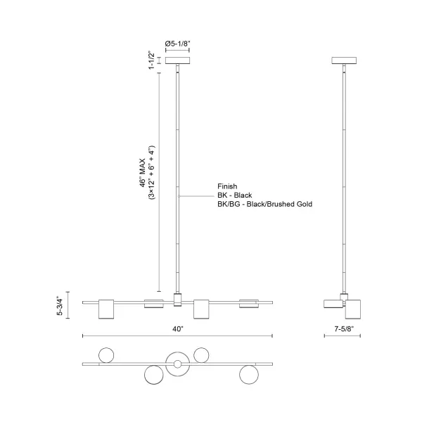 Jayden 40-Inch Linear Pendant in Matte Black with Brushed Gold - Image 9