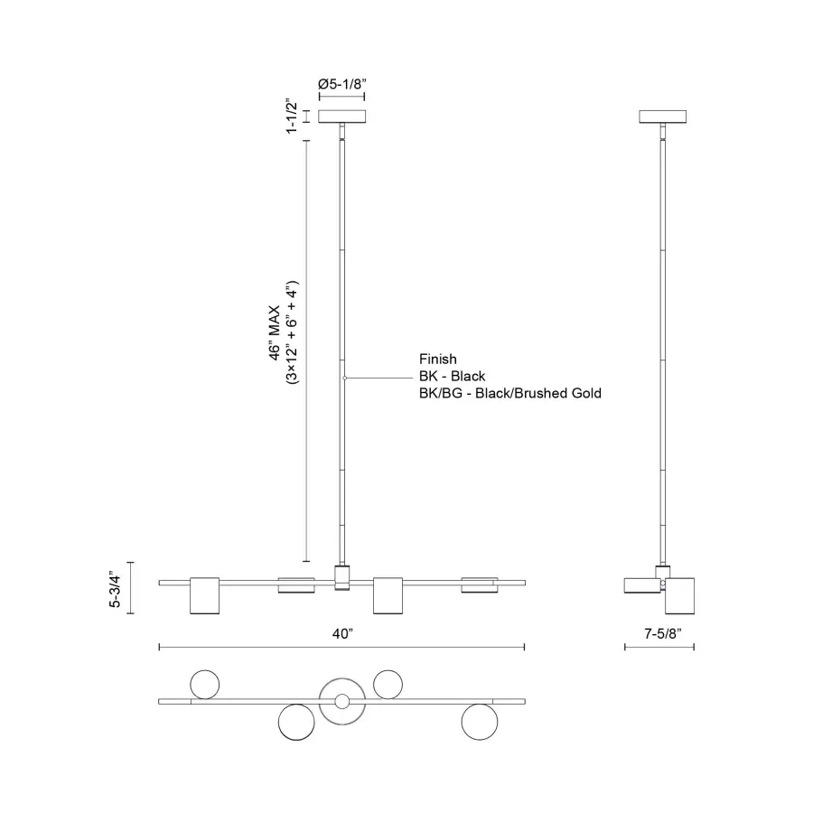 Jayden 40-Inch Linear Pendant in Matte Black with Brushed Gold - Image 9