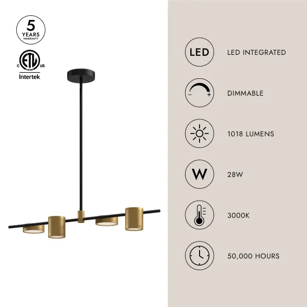 Jayden 40-Inch Linear Pendant in Matte Black with Brushed Gold - Image 10