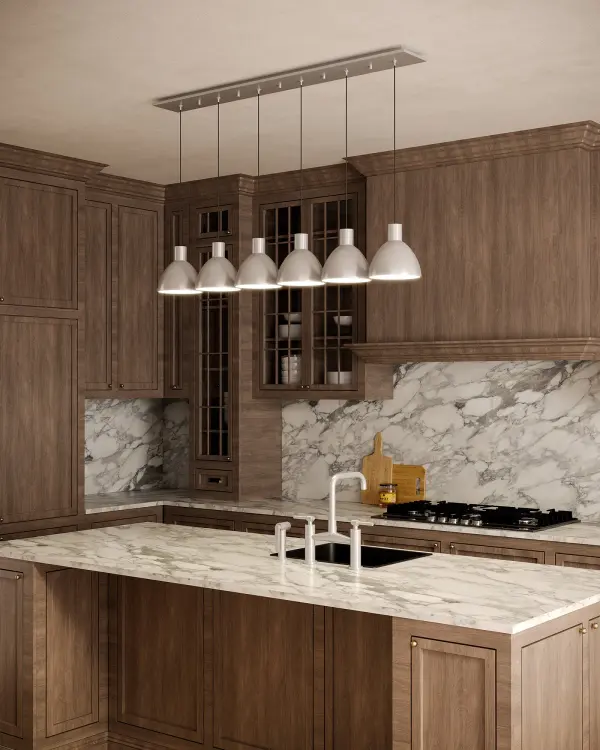 The Chroma 4-head multi pendant combines contemporary LED technology with timeless dome silhouettes. Cloth-covered cables add textural interest while the matte black finish provides versatile styling for modern and transitional spaces. - alternate view