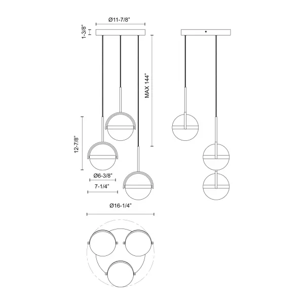 Globo 3-Light Multi Pendant in Matte Black - Image 12