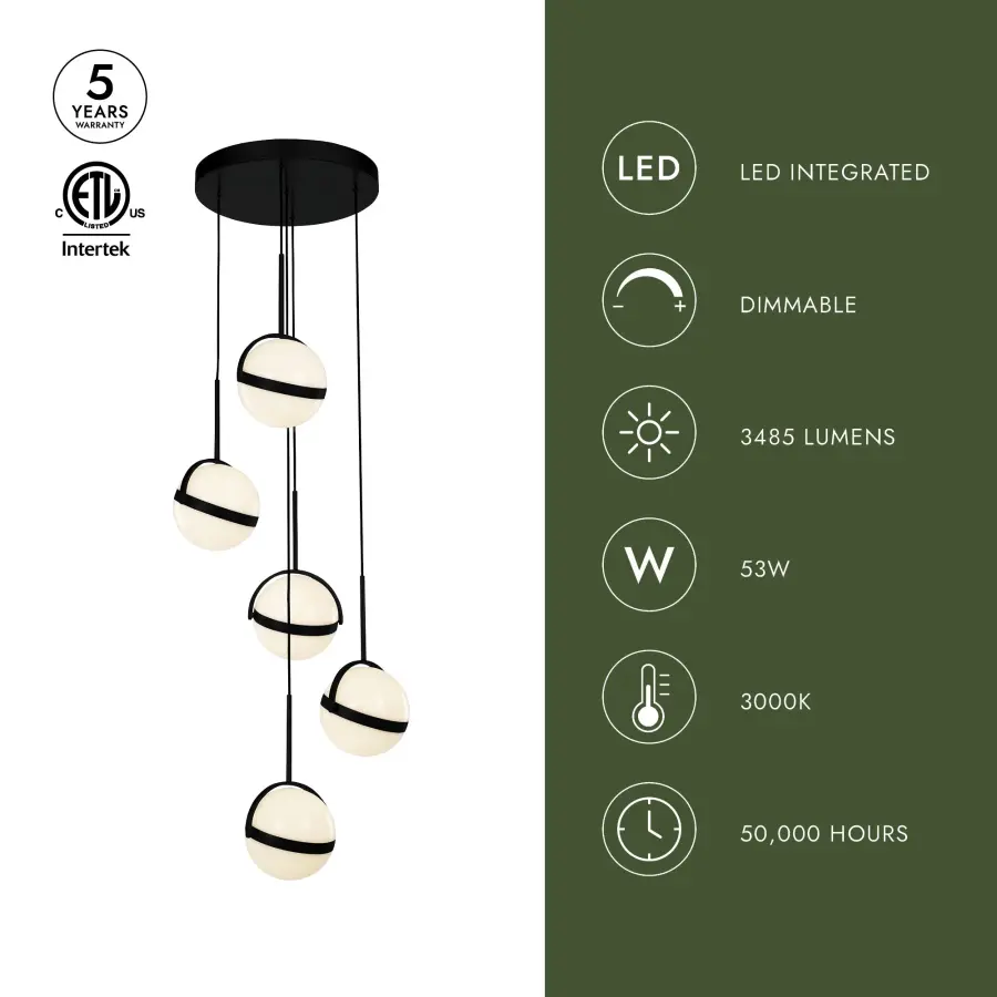 Globo 5-Light Multi Pendant in Matte Black - Image 4