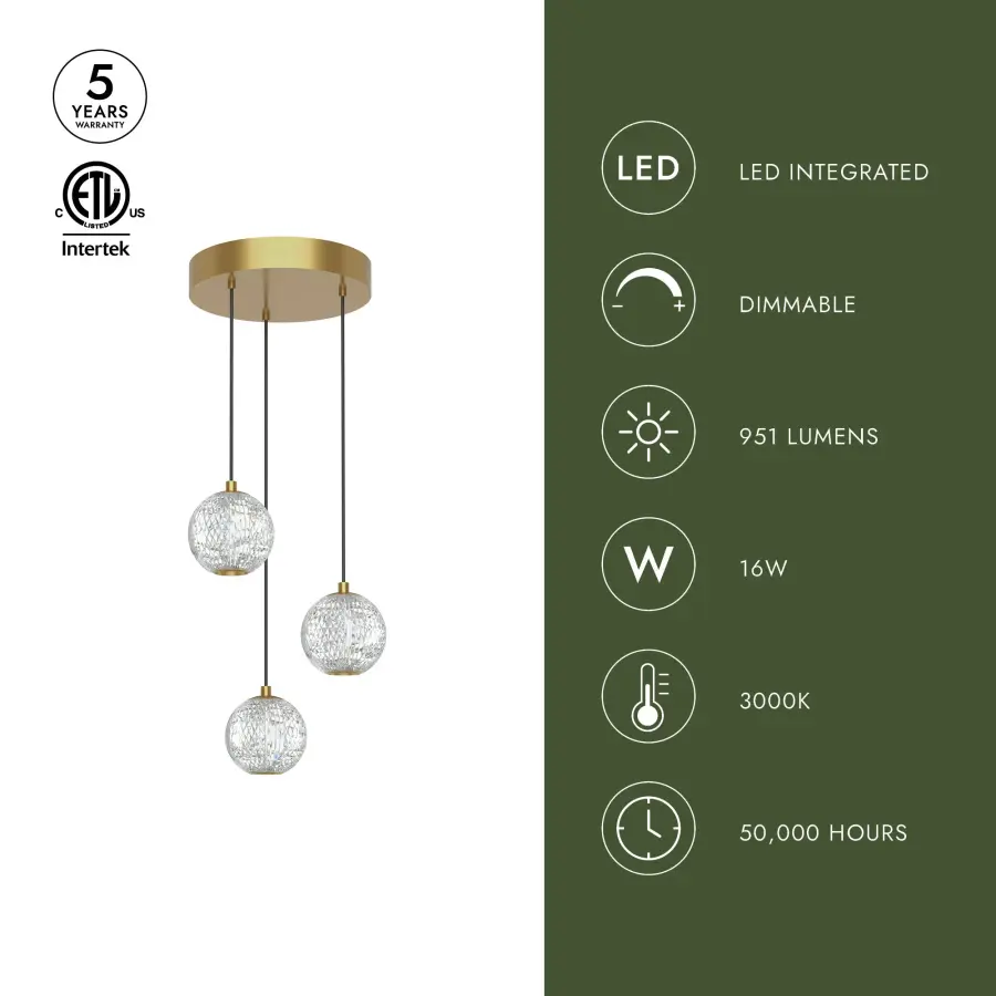 Marni 3-Light Multi Pendant in Natural Brass - Image 7