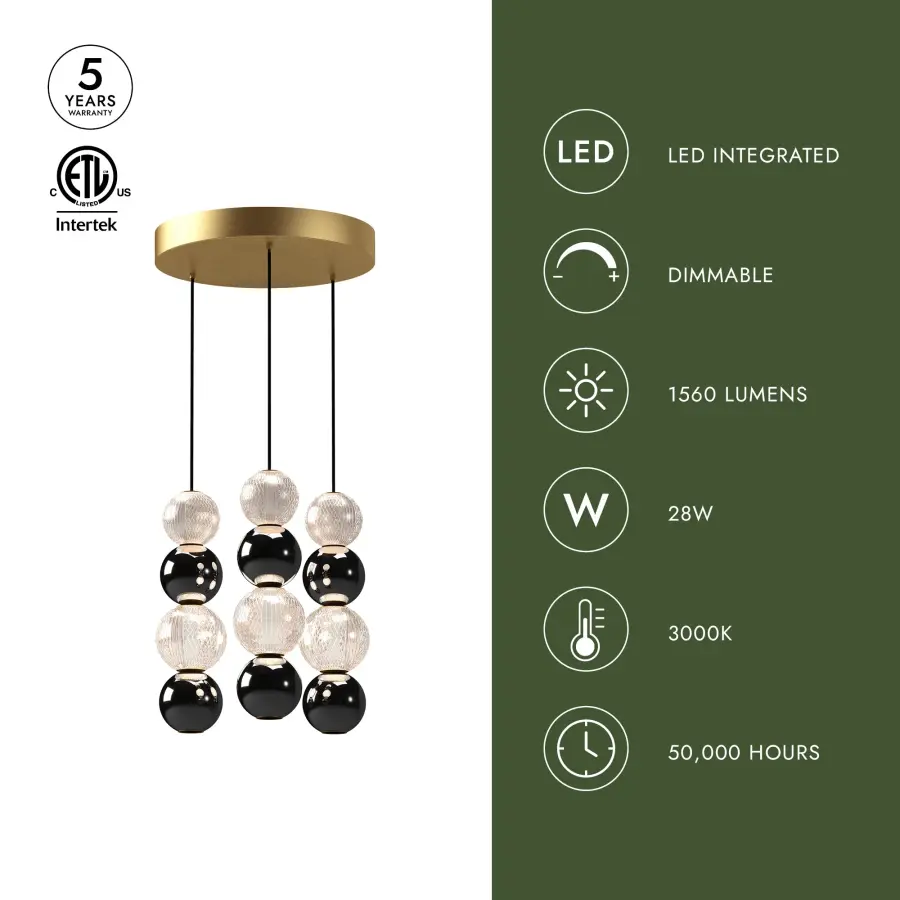 Onyx 3 Head Multi Pendant in Natural Brass - Image 8