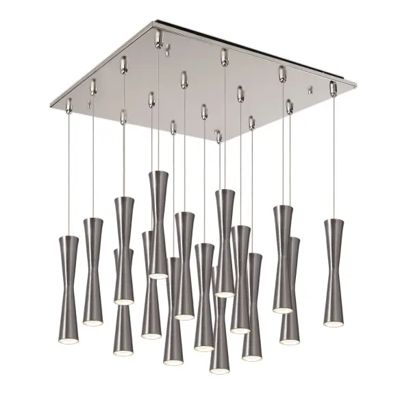 The Robson 16-Light Multi Pendant delivers bold visual impact with its geometric hour-glass shades and integrated LED technology. Perfect for large spaces requiring substantial illumination and contemporary style. - alternate view
