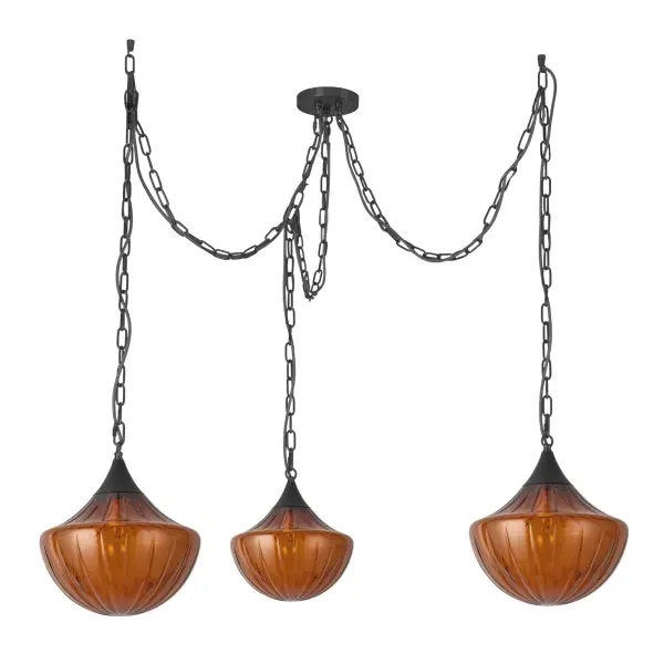 Farrah 3-Light Multi Pendant in Matte Black with Amber Opal Glass - Image 22