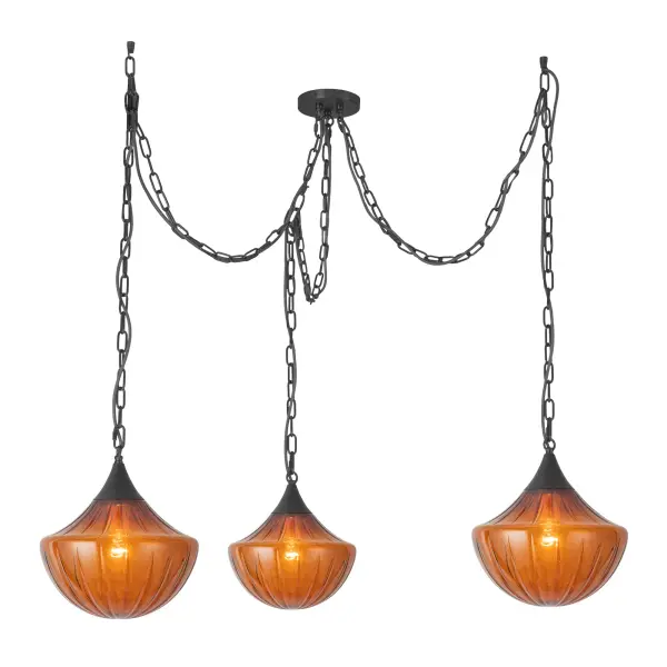 Farrah 3-Light Multi Pendant in Matte Black with Amber Opal Glass - Image 23