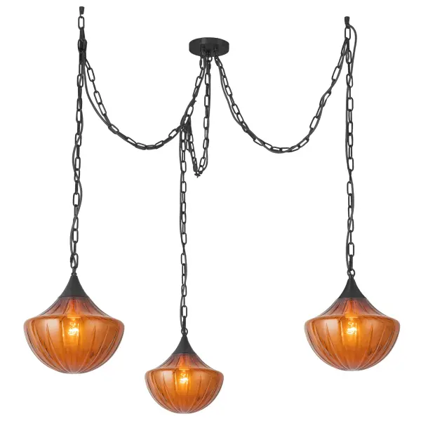Farrah 3-Light Multi Pendant in Matte Black with Amber Opal Glass - Image 5