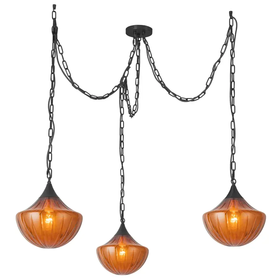 Farrah 3-Light Multi Pendant in Matte Black with Amber Opal Glass - Image 5