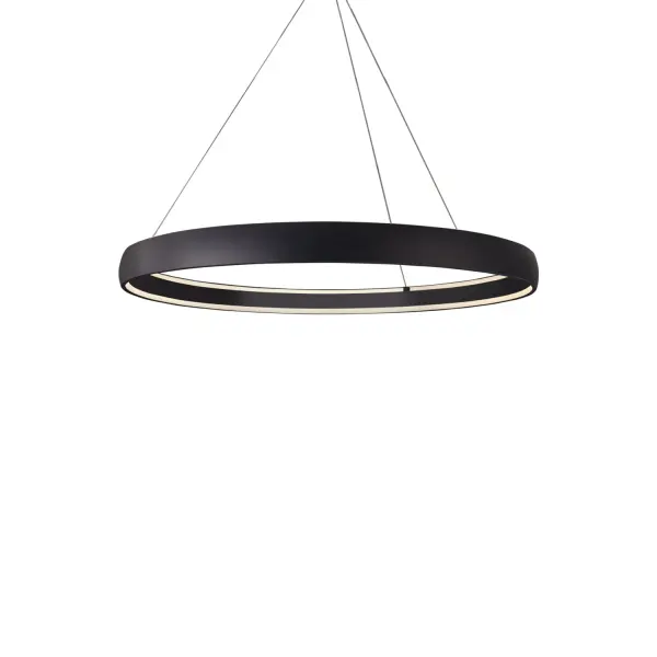 The Halo pendant makes a dramatic architectural statement with its oversized 53-inch circular design. Integrated LED technology provides smooth, even illumination in a modern minimalist form. Perfect for large spaces needing bold lighting.