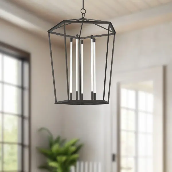 The Delphine pendant merges southern Creole-inspired design with contemporary LED technology in a stunning 29-inch birdcage lantern. Its Natural Brass finish and transitional styling make it versatile for both traditional and modern interiors. - alternate view