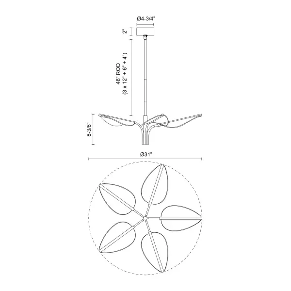 Flora 5 Head Pendant in Natural Brass - Image 6