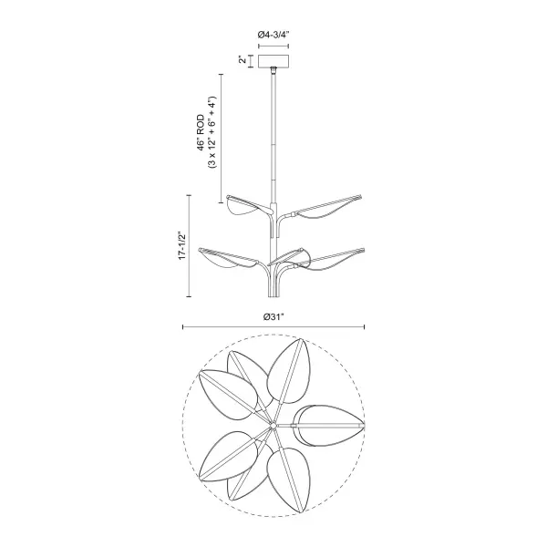 Flora 8 Head Pendant in Natural Brass - Image 4