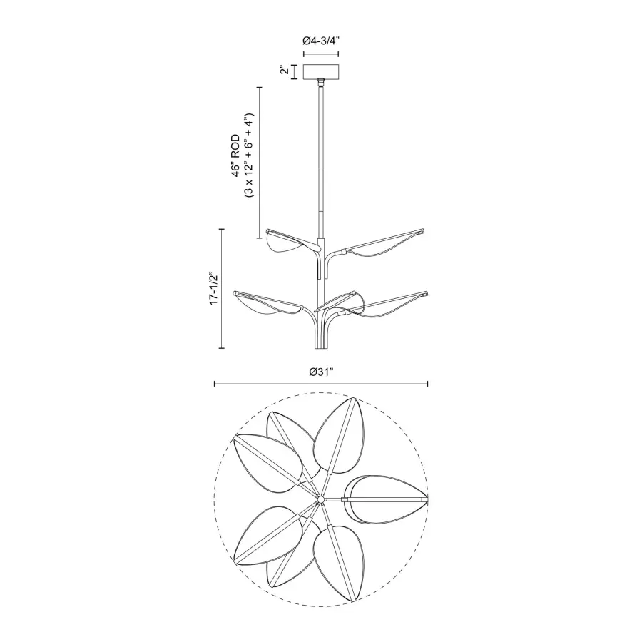 Flora 8 Head Pendant in Natural Brass - Image 4