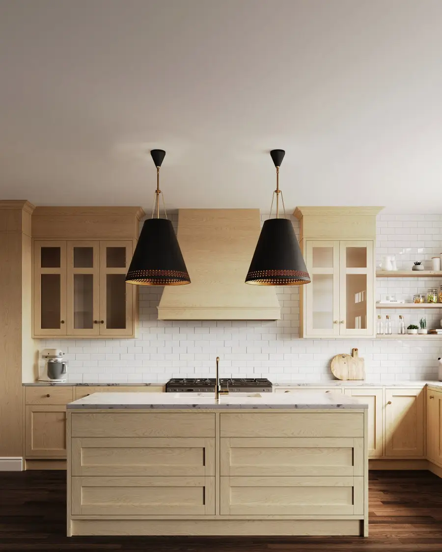 Brickell 20-Inch Pendant in Matte Black with Hazelnut Leather - Image 2