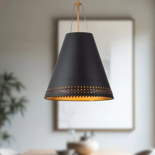 Brickell 20-Inch Pendant in Matte Black with Hazelnut Leather - Image 3
