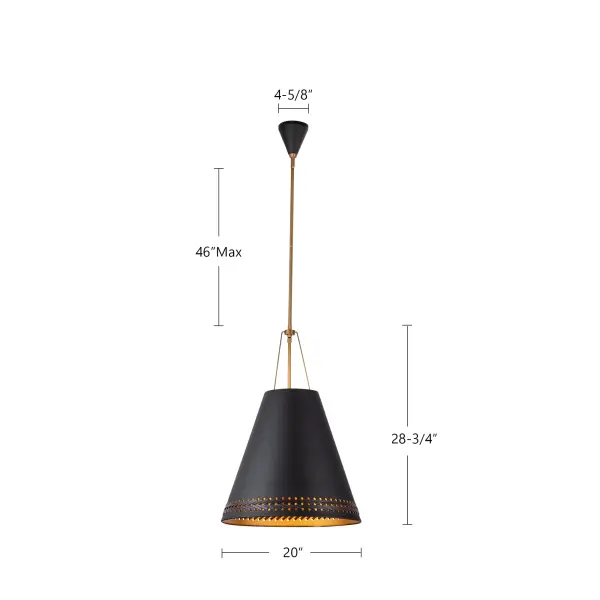 Brickell 20-Inch Pendant in Matte Black with Hazelnut Leather - Image 8