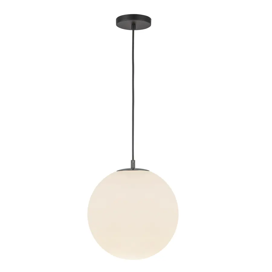 Marco 12" Matte Black Pendant with Opal Glass - Image 1