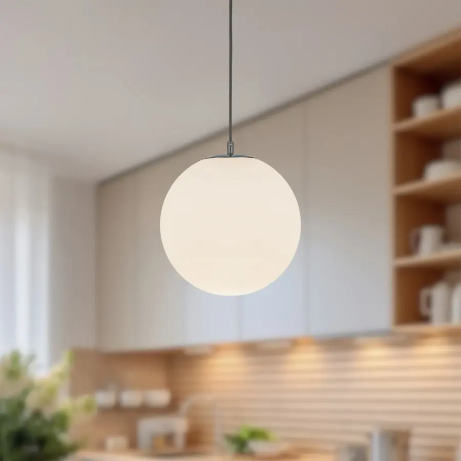 Marco 12" Matte Black Pendant with Opal Glass - Image 2