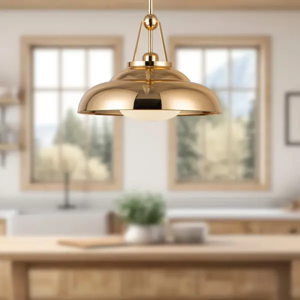 Palmetto 14-Inch Pendant in Polished Brass with Glossy Opal Shade - Image 3