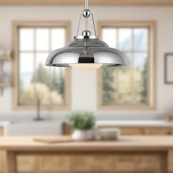 Palmetto 14-Inch Pendant in Polished Brass with Glossy Opal Shade - Image 4